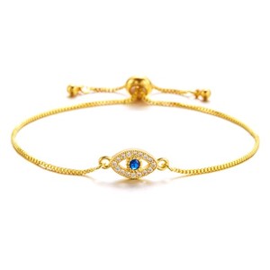 Authentic Retro Blue Evil Eye Blessed Bracelet 18k Gold Plated Lucky Pulling Bracelet Gift