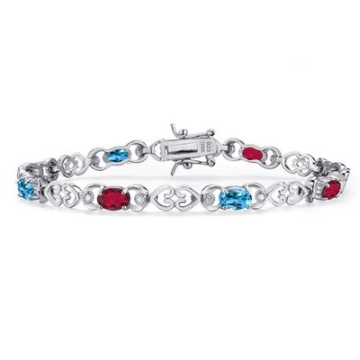 925 Sterling Silver Ruby Red Mystic Topaz and Swiss Blue Topaz and Lab Grown