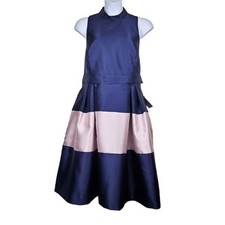 1901 Womens Sleeveless Blue Pink Colorblock Bow Fit & Flare Dress Size 24 NWT