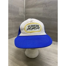 Vintage Playfair Trucker Hat Blue White Mesh Cap Horse Racing Jockeys SnapBack