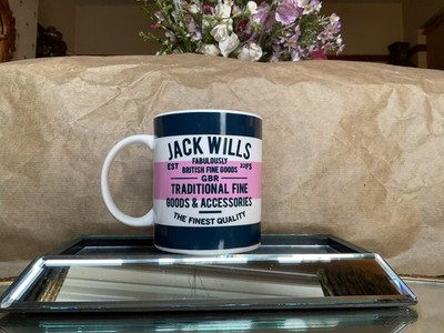 Jack Wills GBR Fine Goods Fore St Devon rosa & marineblau Keramik Streifen Becher