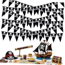65 Ft 60 Pcs Pirate Banner, Halloween Skull Pirate Flags, Triangle Pennant