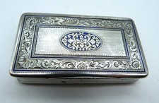 c1840 - FRENCH HALLMARKED - SOLID SILVER & BLUE ENAMEL - SNUFF BOX - 88.4 GRAMS