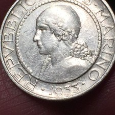 REPUBBLICA DI SAN MARINO - VECCHIA MONETAZIONE - 5 LIRE 1933  R ARGENTO