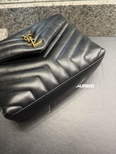 Saint Laurent Black Chevron Quilted Flap Shoulder Bag w/ Gold Chain Strap