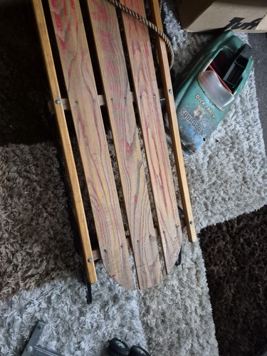 Vintage Toboggan About 6ft Long Wooden Metal Rails Great condition