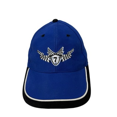 Racing Hat Cap Blue Black 7 Checkered Flag Embroidered Strapback Adjustable