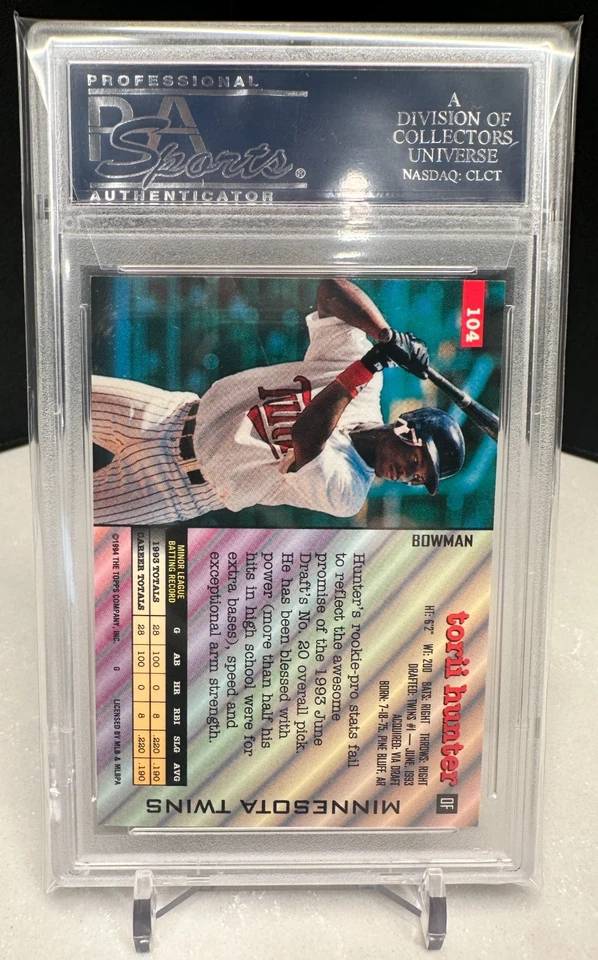 1994 Bowman #104 Torii Hunter Twins RC Rookie PSA 10 GEM MINT - Image 2 of 2