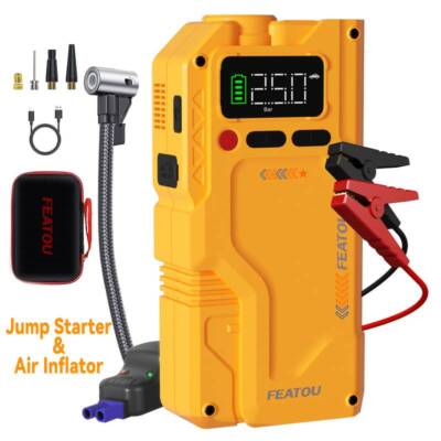 Featou Jump Starter with Air Compressor, 6000A Car Battery Jumper Starter 12V US