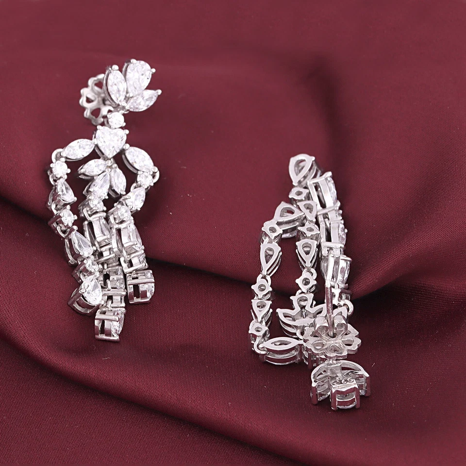 Impresionantes pendientes colgantes de boda con araña larga de circonita cúbica de pera de 23,5 quilates de plata 925 Foto 4 de 4