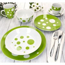 6er Set Pula Grün Porzellan Tassen Teller Schalen Becher 6 Personen Punkte bunt