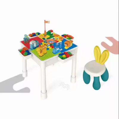 4-in-1 Kids Activity Table With Storage - Detachable Building Block Top, Bookshelves, For Ages 3-6-866008