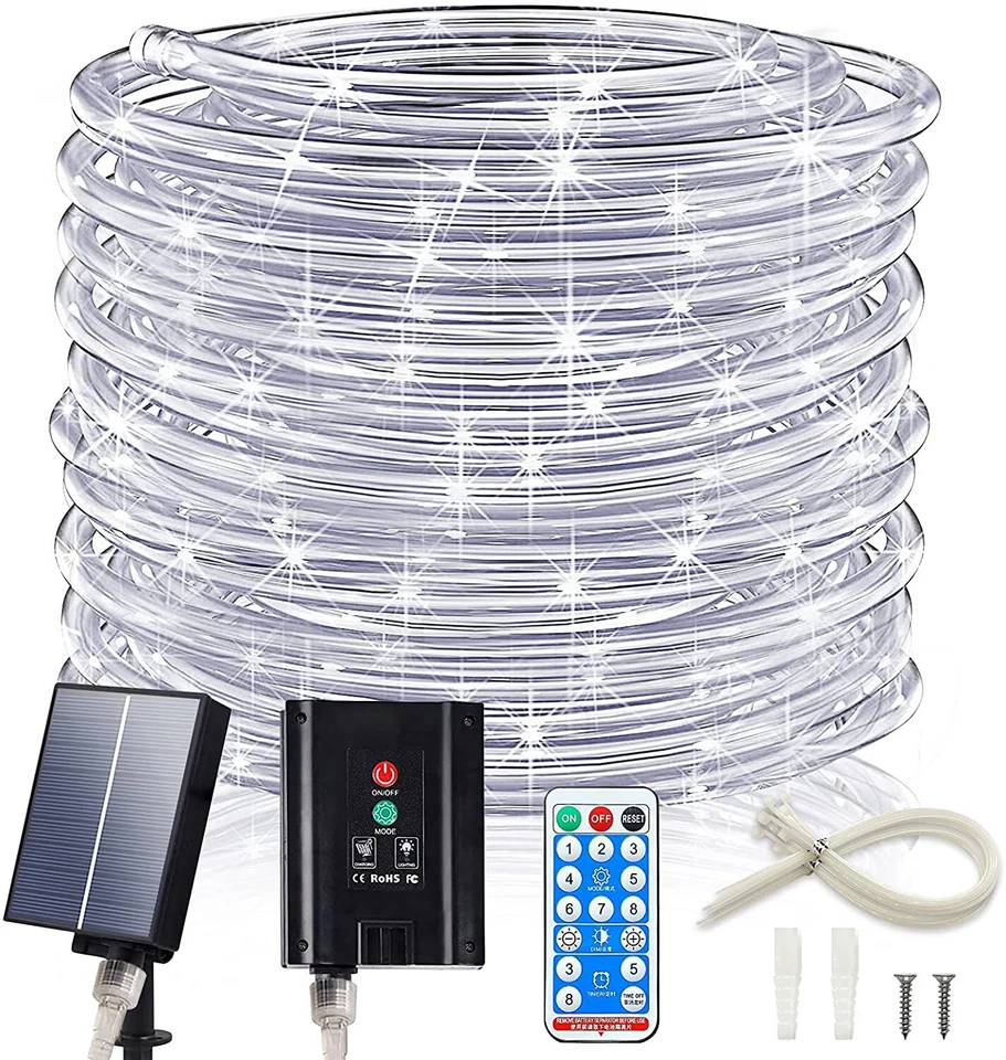 NEW 39FT Solar Rope Lights Outdoor Waterproof 100LED PVC Tube Fairy String Light - Image 3 of 4