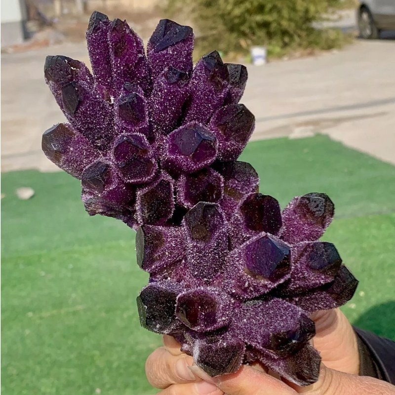 310g Raw Dark Purple Phantom Amethyst Cluster Geode Specimen for Decor