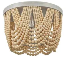 Home Decorators Harlan 15 in. 3-Light Flush Mount Light with Natural Wood Beads