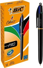 BIC 4 Colour Pro Ballpoint Pens Pack of 12 Multicolor Retractable Pens