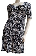 Ann Taylor Dress SMALL 4 Stretch Jersey 3/4 Sleeve Draped Front Abstract Print