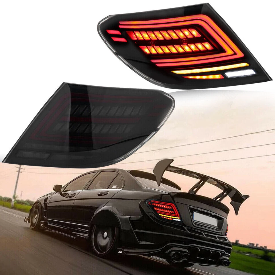 2x Smoked LED Rear Tail Light For Mercedes C-Class W204 07-14 Dynamic Brake Lamp - Image 2 of 4