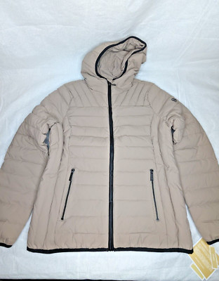 Michael Kors Women's Size M Taupe Quilted Down-Filled Puffer Winter Coat w/ Hood