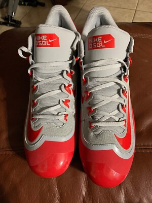 NEW MEN’S NIKE HUARACHE 2KFILTH PRO LOW BASEBALL METAL CLEATS GREY RED SIZE  14