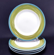 World Tableware Coastal Cafe Luncheon Salad Plates Green Blue 9 1/8" Set of 4
