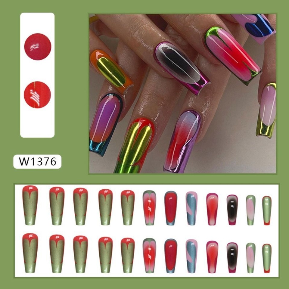 Color Clash Graffiti False Nails French Press on Nails Fake Nials Women