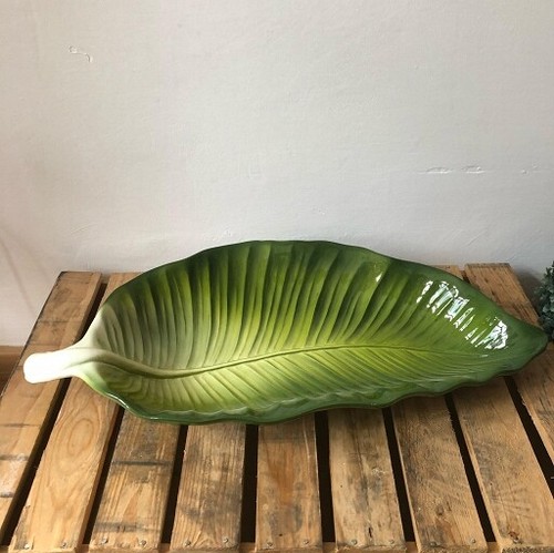 BASSANO KERAMIK SERVIERPATTE 56 CM BANANENBLATT 3D MOTIV AUS ITALIEN NEU UNIKAT - Picture 6 of 7