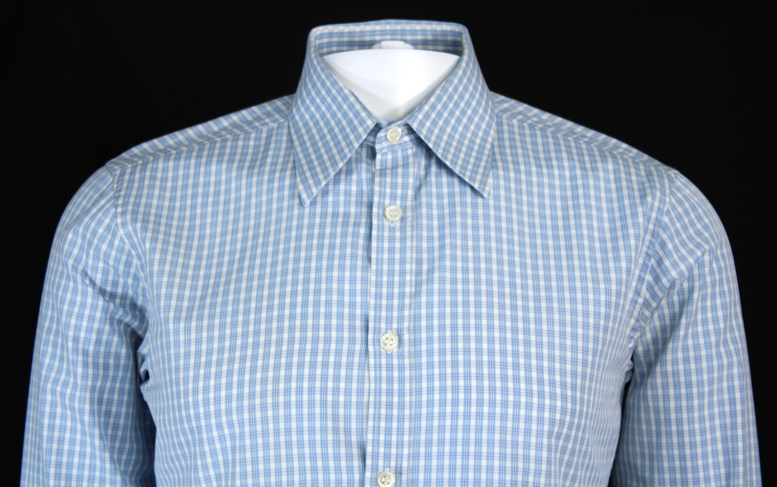 Camicia elegante uomo YVES SAINT LAURENT blu e bianca a quadri cotone popeline 39 15