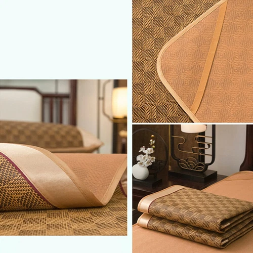 Summer Sleeping Rattan Bed Mat Foldable Nature Bamboo Cool Bed Mat +Pillowcase - Picture 20 of 29