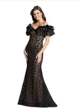 ELLIE WILDE BY MON CHERI Black Beaded Lace Prime Evening Long Dress Size 10