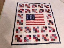 Baby Quilt Red white blue New 32"x36"