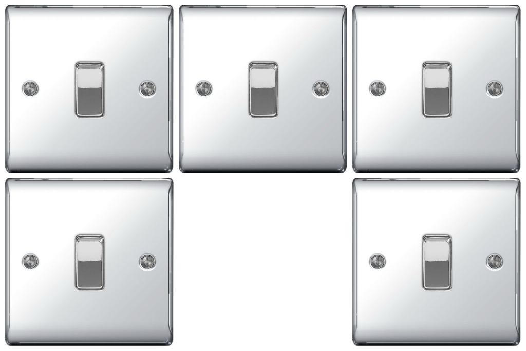 5 x BG NPC13 Polished / Mirror Chrome INTERMEDIATE  Light Switches - 10amp