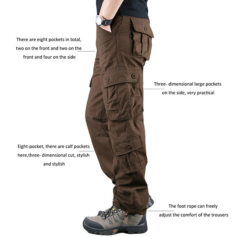 Men's Army Tactical Combat 100% Cotton Cargo Work Pants Outdoor Hiking Trousers - Image 3 of 4