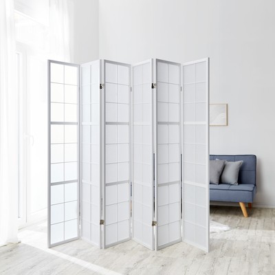 Raumteiler Trennwand Holz Sichtschutz Paravent Shoji Weiß 6 tlg Deko Homestyle4u