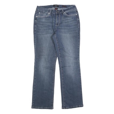 EARL Damen Slim Blue Jeans Denim Medium W30 L30 verzierte Gesäßtaschen Reißverschluss