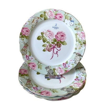 Laura Ashley Peter Rabbit Porcelain Easter Dinner Plates 11'' Floral Set of 4 NEW