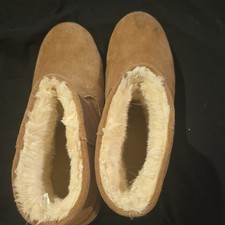 Brown Suede Bootie Slippers for Women Faux Fur Lined Closed Toe Flat