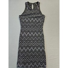 Jump Apparel Chevron Sequin Halter Dress Black Silver Sparkle Party Y2K Size 1/2