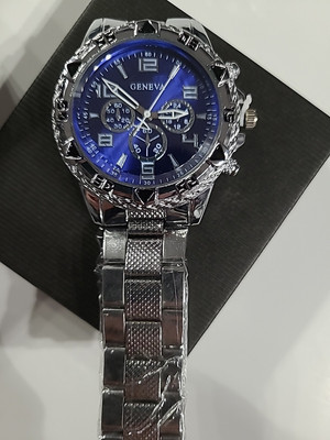Geneva Men's Silver Watch With Blue Dial 9 1/4 Band 