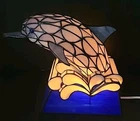 Vintage Tiffany Style Stained Glass Dolphin Lamp - 9” Tall - Beautiful