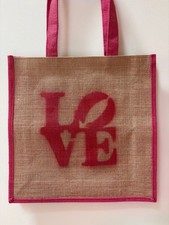 LOVE Jute or Burlap Tote Shopping Bag - 14 X 14  - Retro