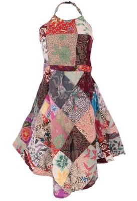 Patchwork Unikat Sommerkleid, Neckholder upcycling Patchwork Kleid - rot/bunt