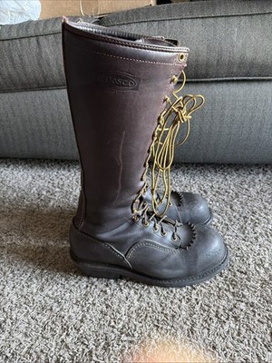 Vintage Wesco 16 in Black Leather Lace Up Highliner Lineman Boots Sz 10.5 D