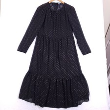 GAP Tiered Midi Dress 4 Long Sleeve Black Copper Metallic Clip Dot Whimsigoth