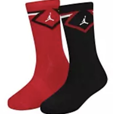 Jordan Crew Socks (2 PAIR)  BIG KIDS Size 9-11 Brand New Red/Black Crew Socks