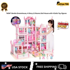 *NEW* Barbie Dreamhouse, 4-Story 11 Rooms Doll House with  4 Dolls Toy Figures