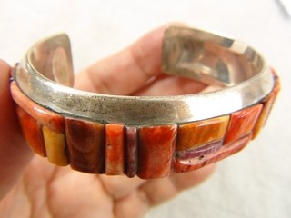 Heavy 40g 6 3/8" Navajo Signed BB Sterling Spiny Oyster Cuff Bracelet Native