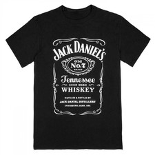 Mens Jack Daniel's Tennessee Sour Mash Whiskey Label Black T-Shirt - XLarge