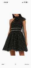 mac duggal black dress size 4 embellished tulle mini cocktail dress 