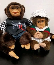 Vintage Lot Of 2 Hosung Monkey Boy & Girl  Full Body Plush Hand Puppets Chimps